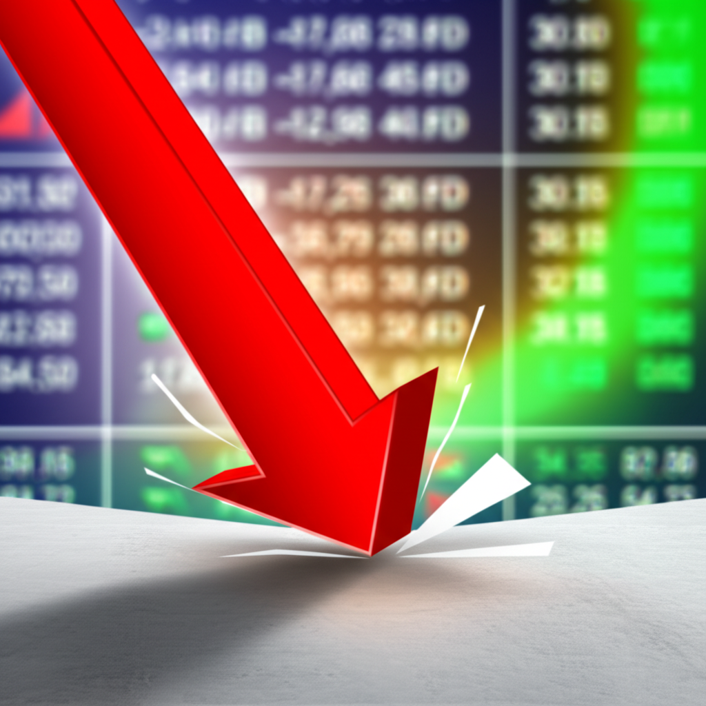 An illustration of a stock market with a large red downward arrow hitting a solid floor representing the limit down mechanism preventing a further crash protecting investors