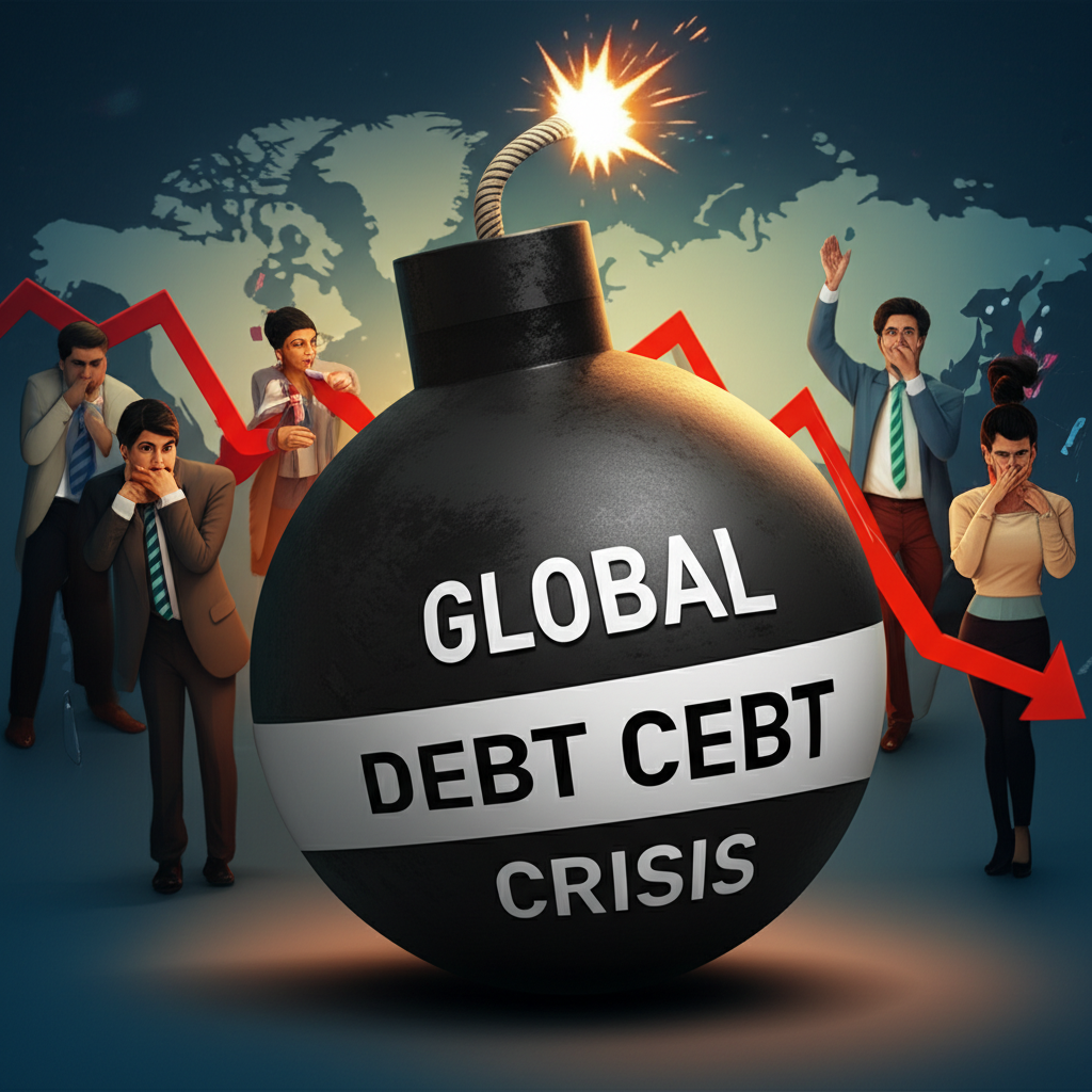 全球債務危機如不定時炸彈影響世界地圖與金融圖表