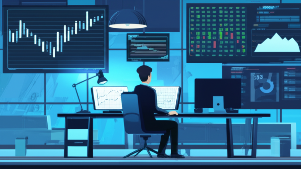 Professional in Thai investment banking office with financial charts
