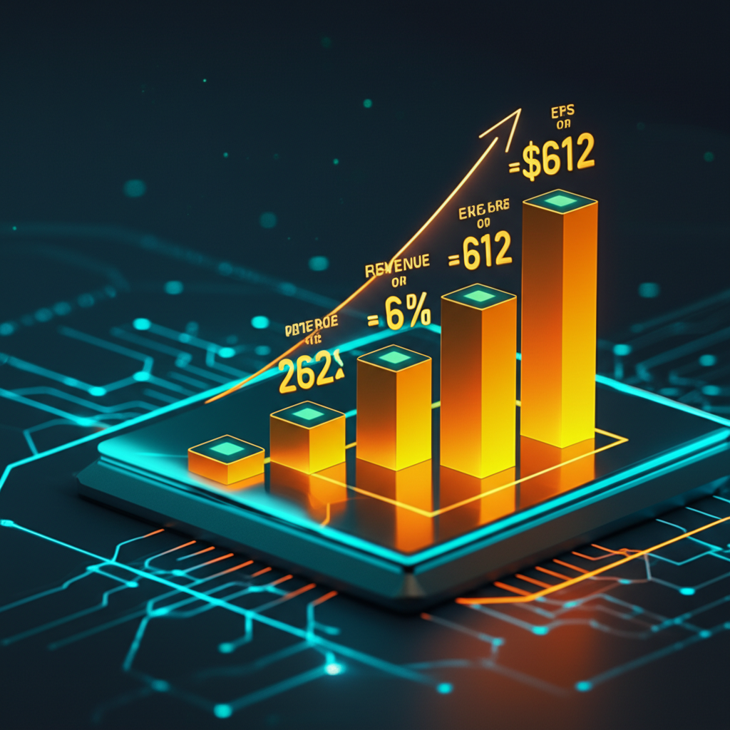 NVIDIA 創紀錄營收增長 262% 和 EPS 6.12 美元的圖表,象徵AI晶片市場強勁需求