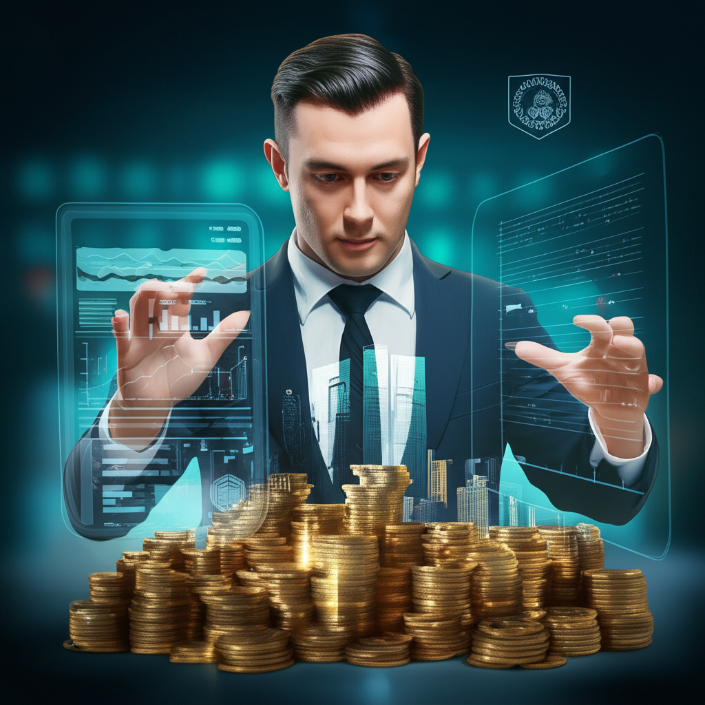 基金經理人管理投資資金的專業過程插圖,包含資產配置與監管元素