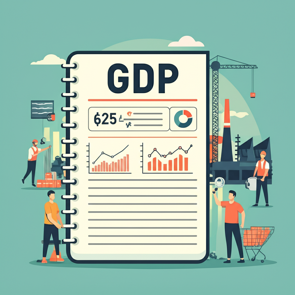 GDP 作為經濟成績單，展示國家財富與生產活動的插圖