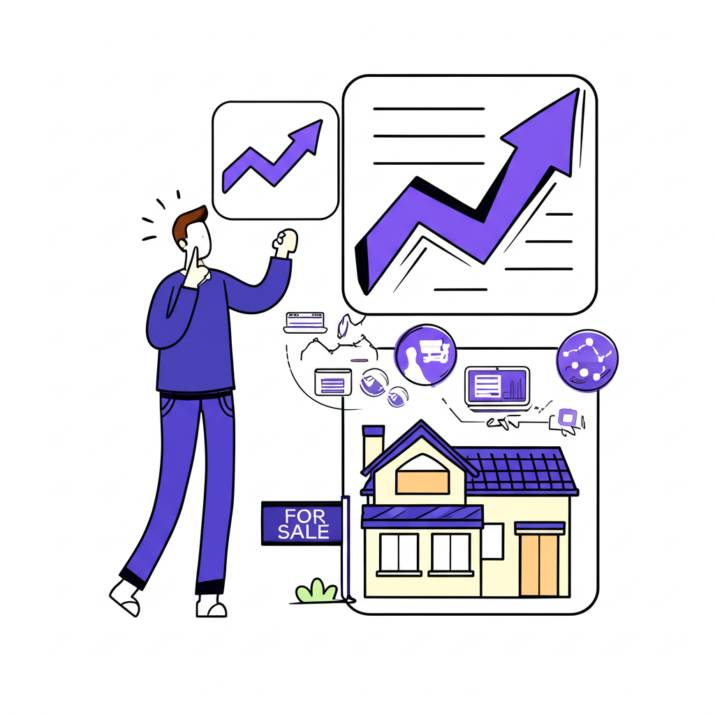 illustration of a person comparing various investment options like stocks, real estate, and digital marketing
