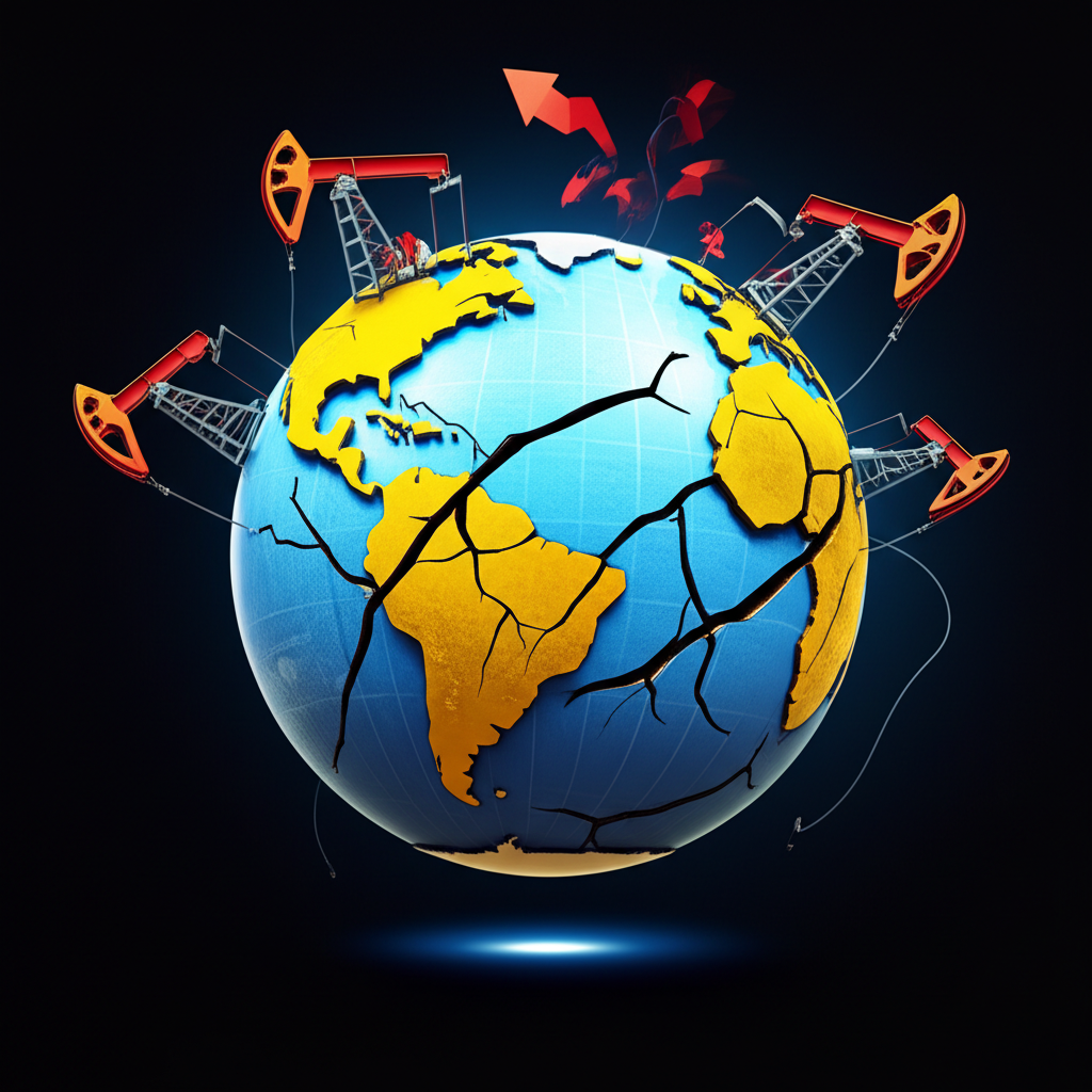 ภาพประกอบเศรษฐกิจโลกที่กำลังเผชิญวิกฤตราคาน้ำมันสูงและการพึ่งพาพลังงาน