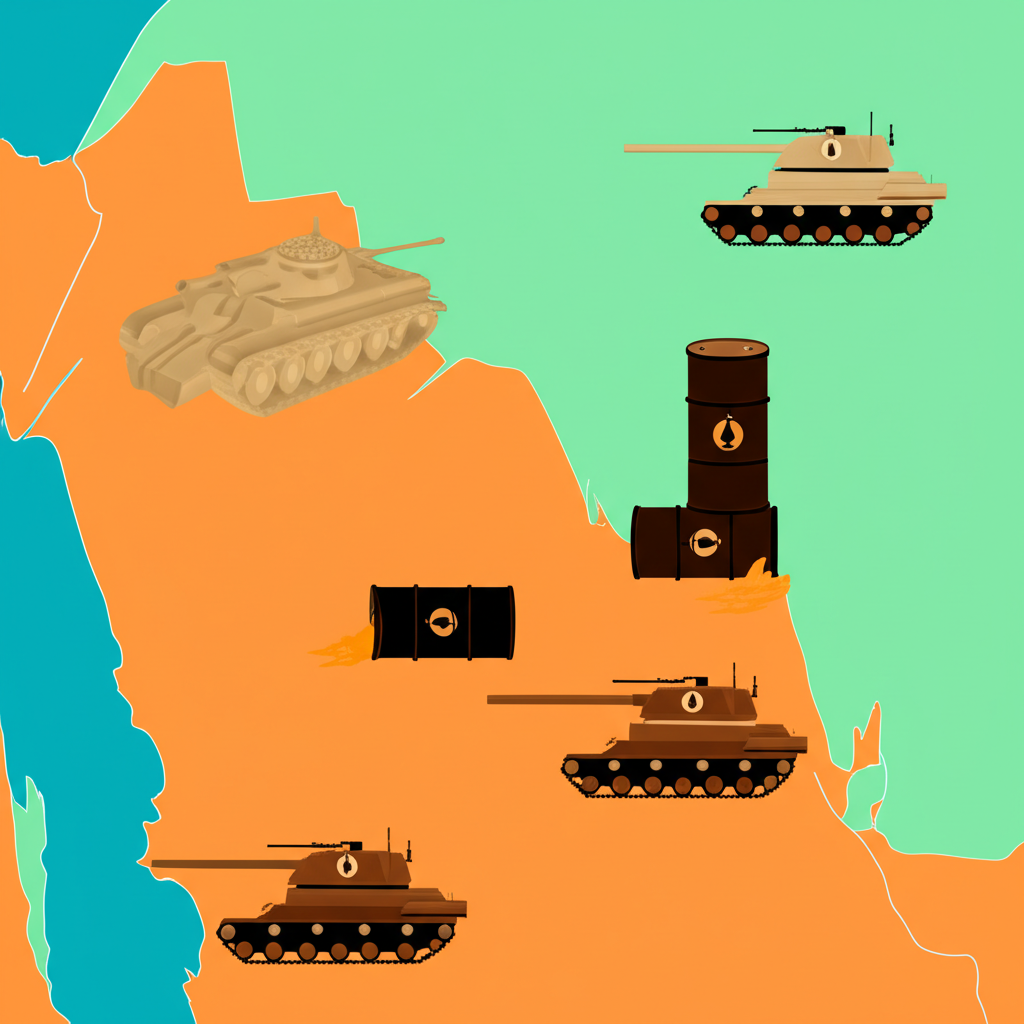 ภาพประกอบแผนที่ตะวันออกกลางกับถังน้ำมันที่แสดงถึงการคว่ำบาตรน้ำมันปี 1973