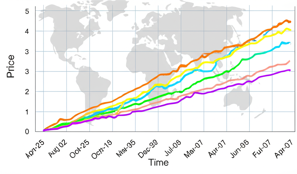 Illustration of a graph with volatile lines representing risky asset prices influenced by global economy