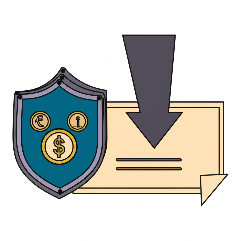 ภาพประกอบโล่ทางการเงินป้องกันพันธบัตรจากลูกศรที่ตกแทนความเสี่ยงผิดนัดชำระหนี้