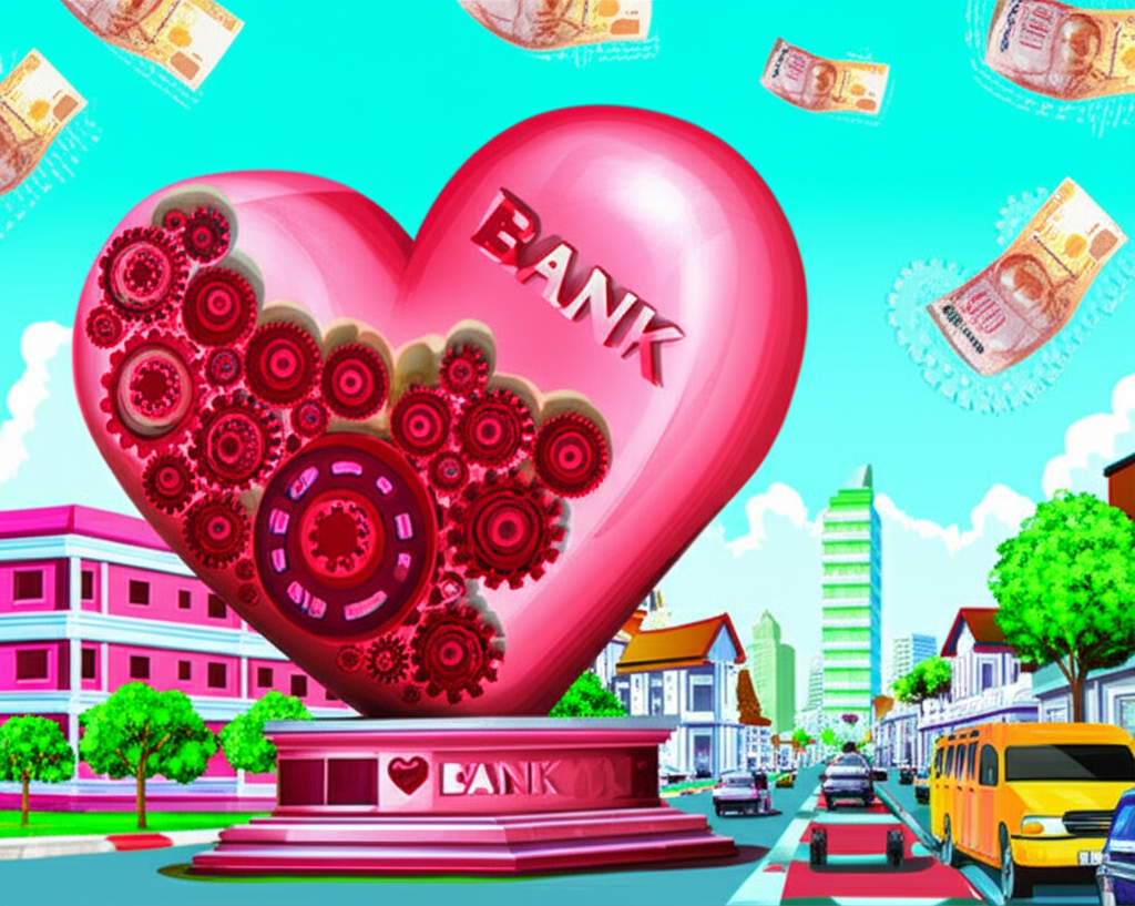 ภาพประกอบธนาคารรูปหัวใจในเมืองไทย สื่อถึงกิจกรรมทางเศรษฐกิจที่เชื่อมโยงกัน