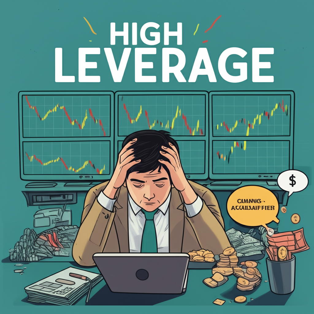 ภาพประกอบเทรดเดอร์เผชิญความเครียดจากเลเวอเรจสูงและค่าธรรมเนียมในกราฟ Forex ผันผวน