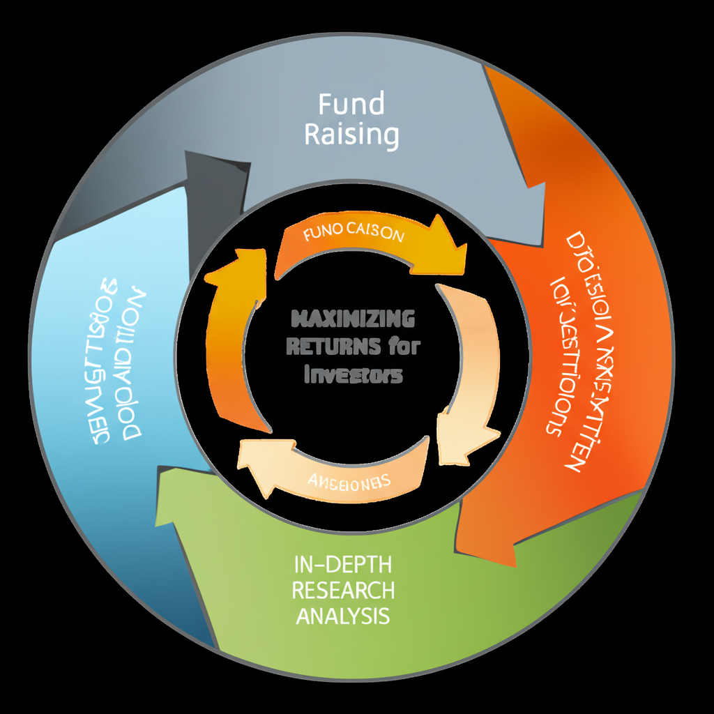 投資流程圖示,從募資到研究分析的動態過程插圖