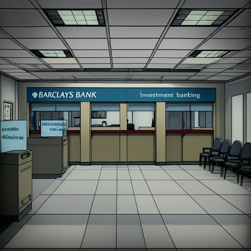 ภาพประกอบสาขาธนาคารว่างเปล่าในประเทศไทยพร้อมป้าย Barclays Bank ที่ไม่มีบริการรายย่อยแต่เน้นธนาคารเพื่อการลงทุน