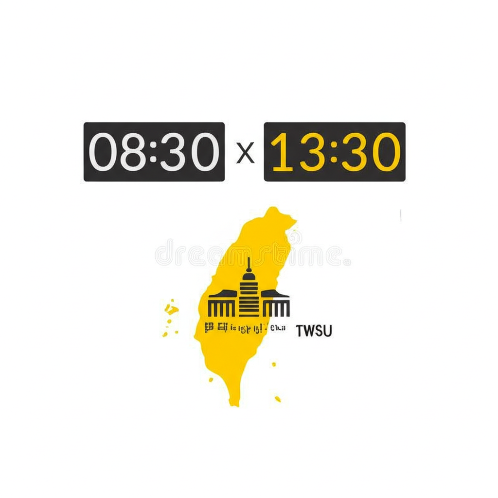 台灣股市交易時鐘顯示8:30至13:30,標註台灣證交所主要時段