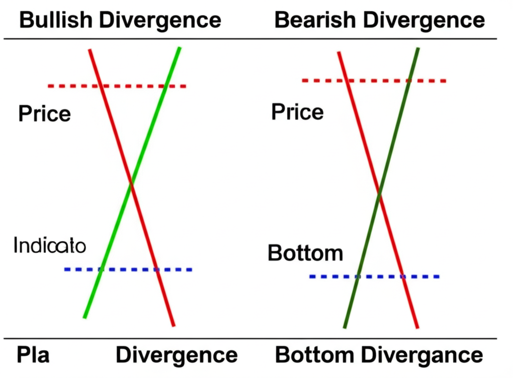 技術分析圖表比較MACD、RSI、KD指標辨識正背離,聚焦價格低點與指標低點的對比