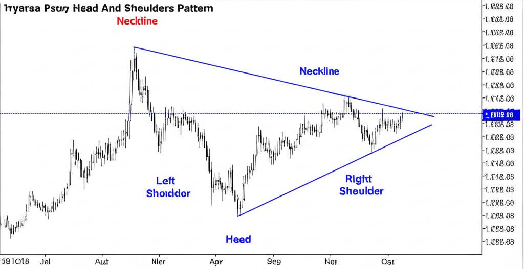 ภาพประกอบองค์ประกอบหลักสี่ส่วนของรูปแบบ Head and Shoulders กลับหัว ได้แก่ ไหล่ซ้าย ศีรษะ ไหล่ขวา และเส้นคอ