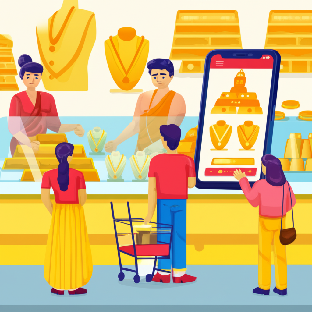 ผู้คนซื้อทองคำแท่งและเครื่องประดับทองที่ร้านทองไทยแบบดั้งเดิมแอปซื้อขายทองดิจิทัล