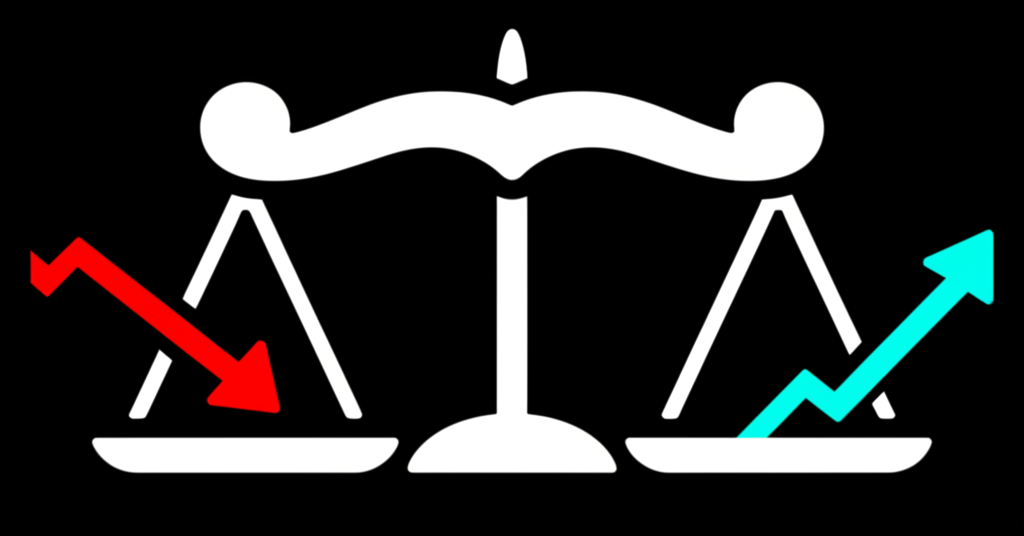 股票價格下跌與期貨合約上漲的平衡插圖,象徵風險中和