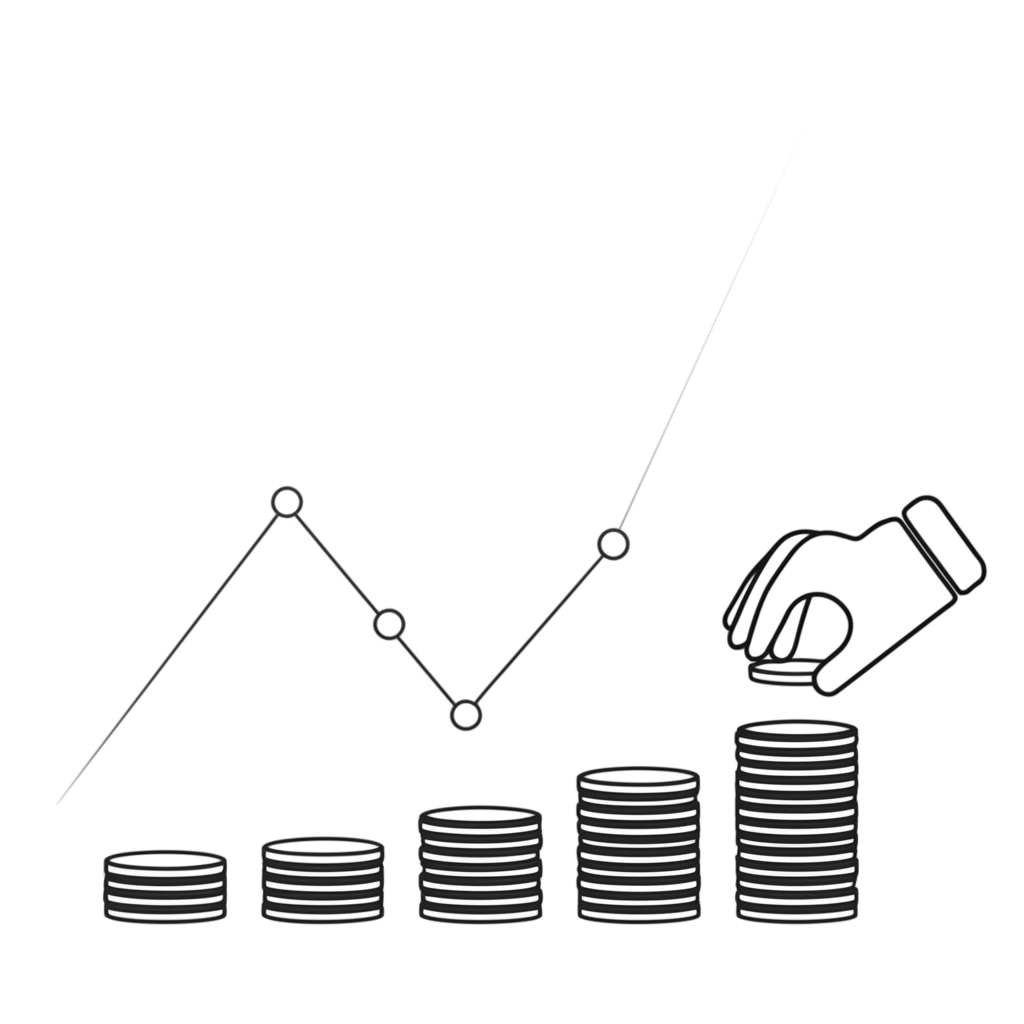 ภาพประกอบกราฟราคาขึ้นลงพร้อมมือวางเงินจำนวนเท่าๆ กันในช่วงเวลาสม่ำเสมอ