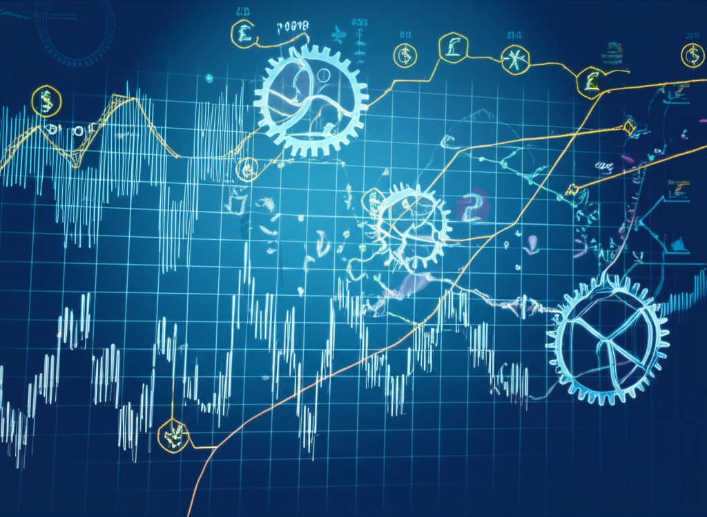 對沖策略的金融藍圖插圖,展示抵銷市場波動的交易組合