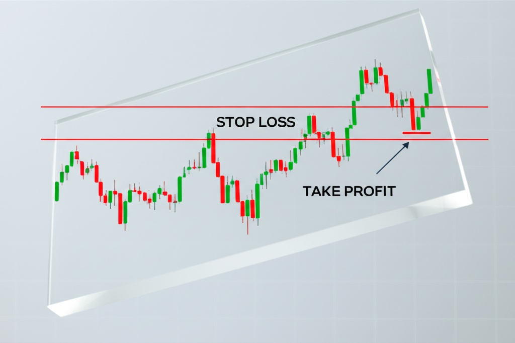 透過清晰框架檢視交易,標註止損與止盈點的股票圖表,強調客觀決策過程