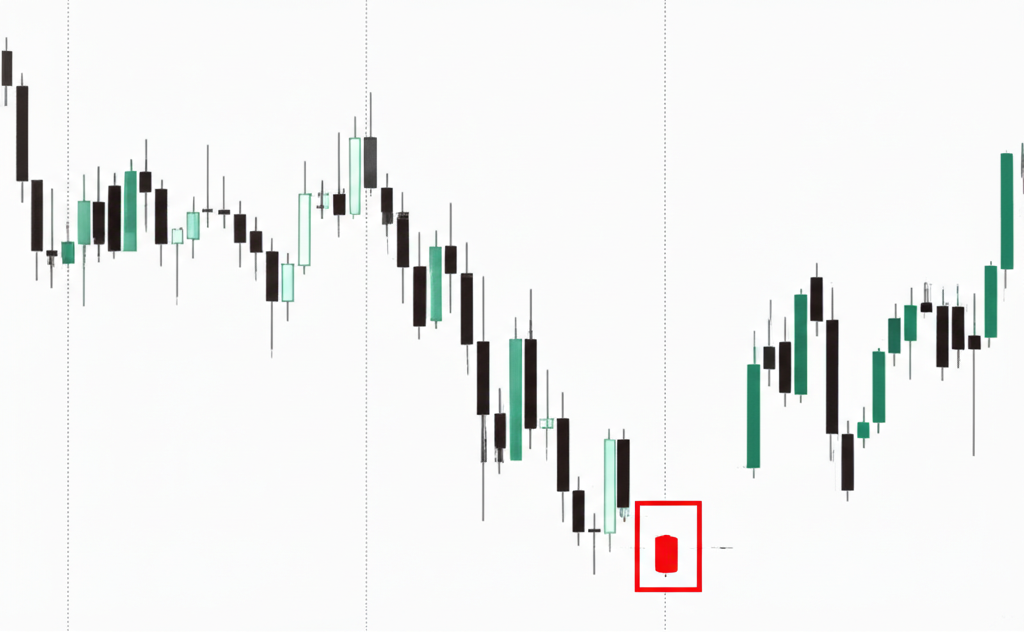 illustration candlestick chart showing inverted hammer bullish reversal signal during downtrend for traders