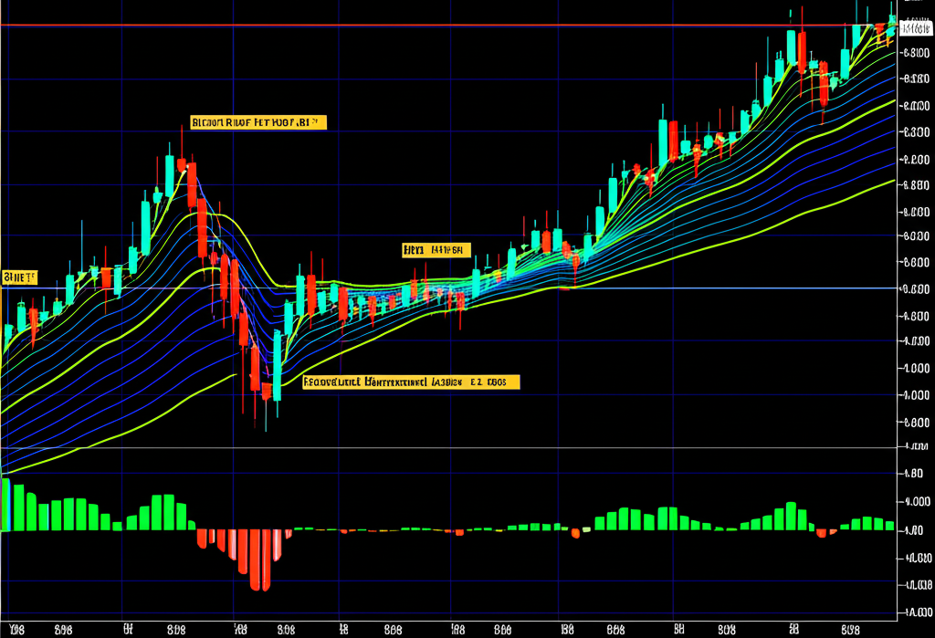 Financial charts showing upward and downward trends with DMI indicators