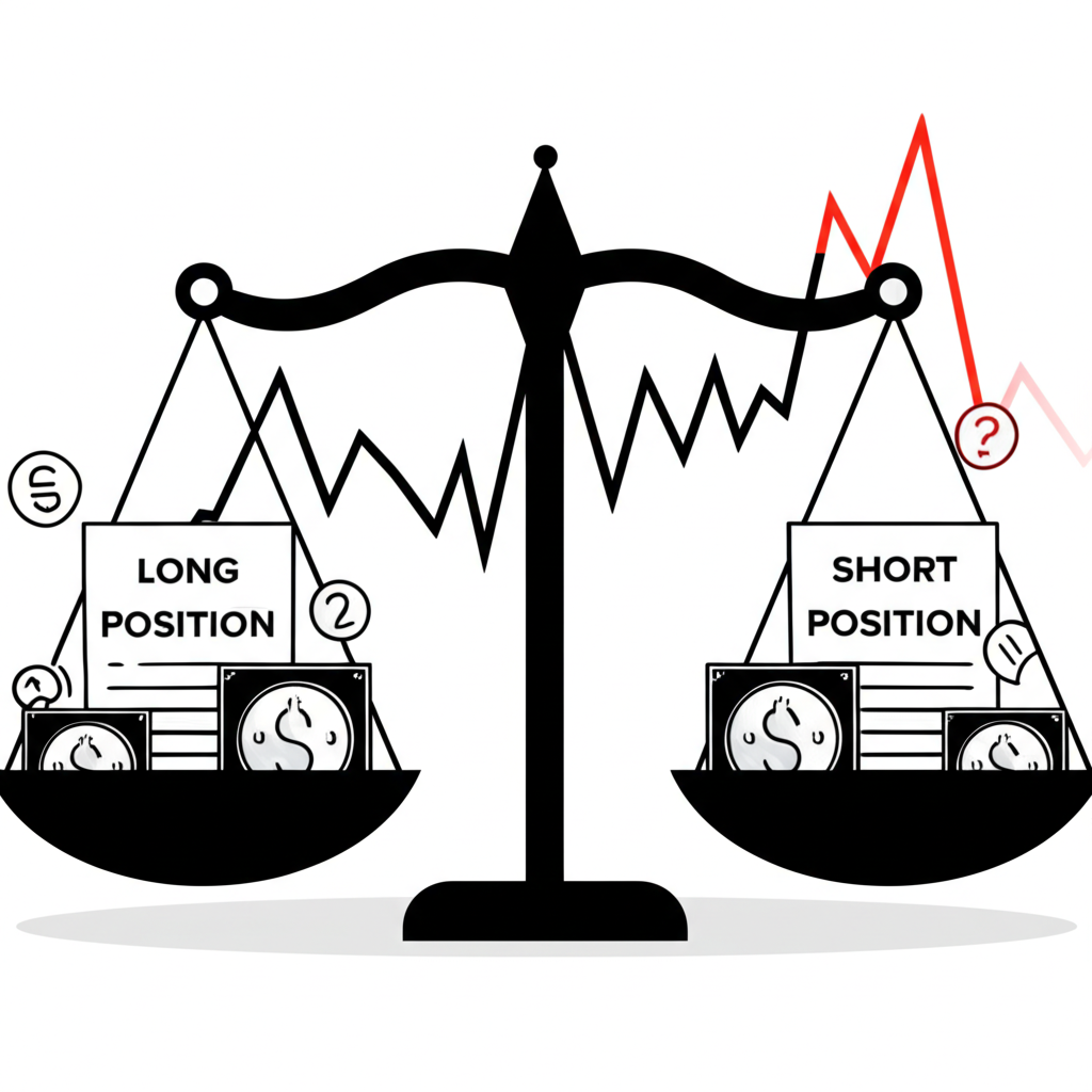 ภาพประกอบสถานะทางการเงินสองฝั่งบนตาชั่งที่สมดุล ชดเชยกันจากความผันผวนของตลาดด้วยเครื่องมืออนุพันธ์