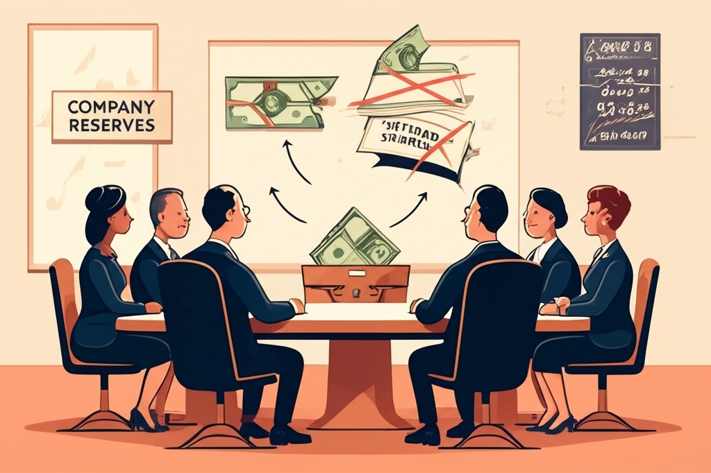 公司董事會會議決定股票回購，資金從儲備流出，股份被移除或保留的插圖