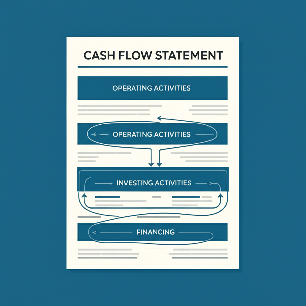 現金流量表插圖,顯示營業、投資與籌資活動的現金流動