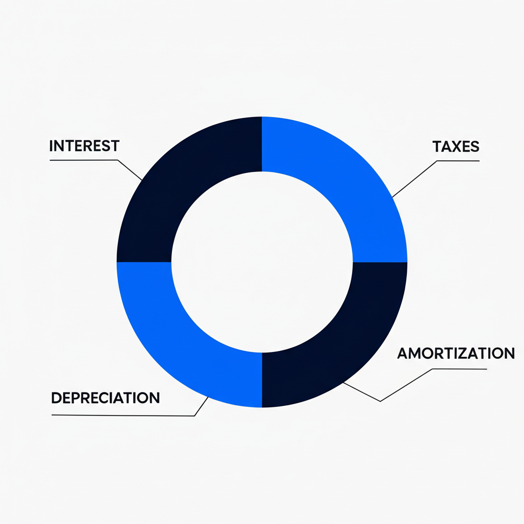 ภาพประกอบการแบ่งส่วนกำไรธุรกิจพร้อมป้ายกำกับสำหรับดอกเบี้ย ภาษี ค่าเสื่อมราคา และค่าตัดจำหน่าย