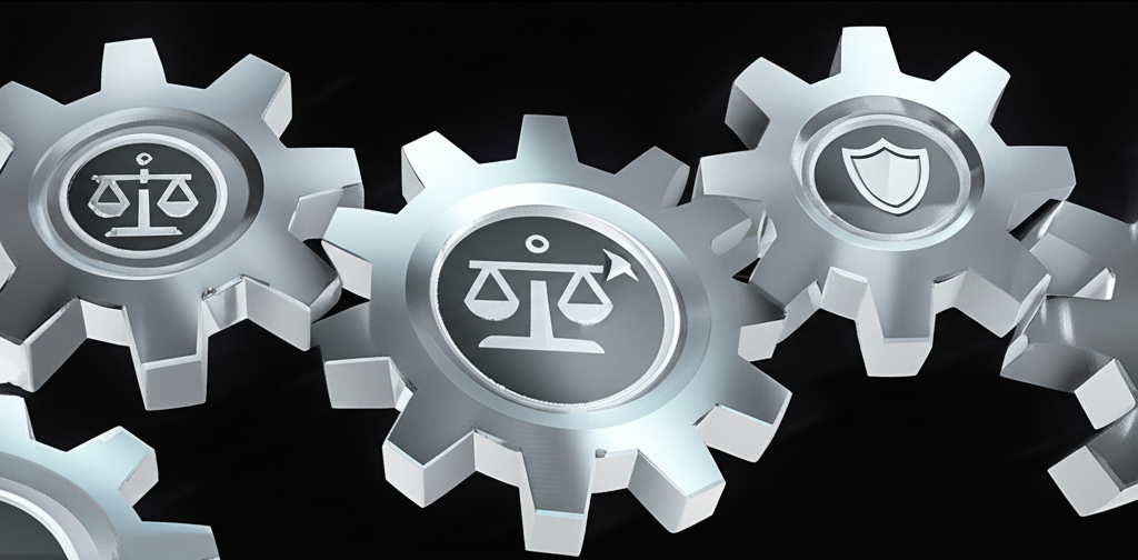 股票市場齒輪運轉圖,象徵交割日對公平、效率與安全的保障