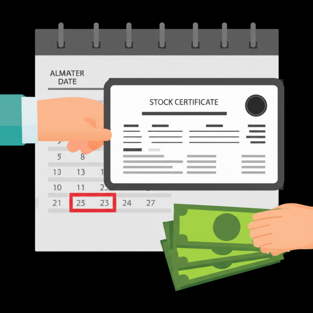 股票交易交割日概念圖,展示證券與資金交換的安全性