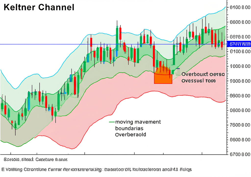 Keltner Channel is a channel indicator for price volatility and trend analysis developed by Chester Keltner refined by Linda Bradford Raschke showing price movement boundaries overbought oversold illustration style