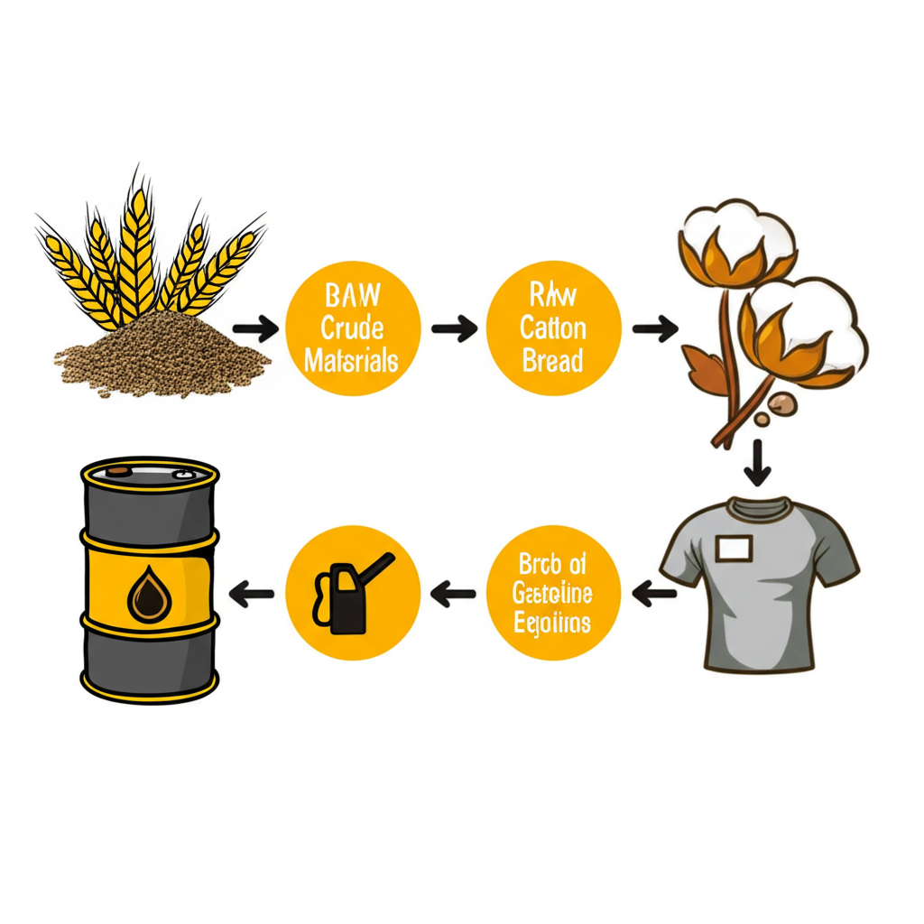 ภาพประกอบการเปรียบเทียบโภคภัณฑ์ซึ่งเป็นวัตถุดิบดิบกับสินค้าอุปโภคบริโภคที่มีแบรนด์ โดยเน้นความแตกต่างหลัก