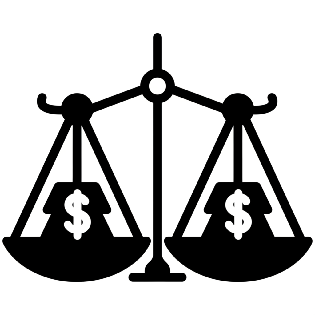 ภาพประกอบตาชั่งสมดุลแสดงสินทรัพย์สองชิ้นที่เหมือนกันแต่ราคาต่างกันเล็กน้อย สะท้อนความไร้ประสิทธิภาพของตลาด