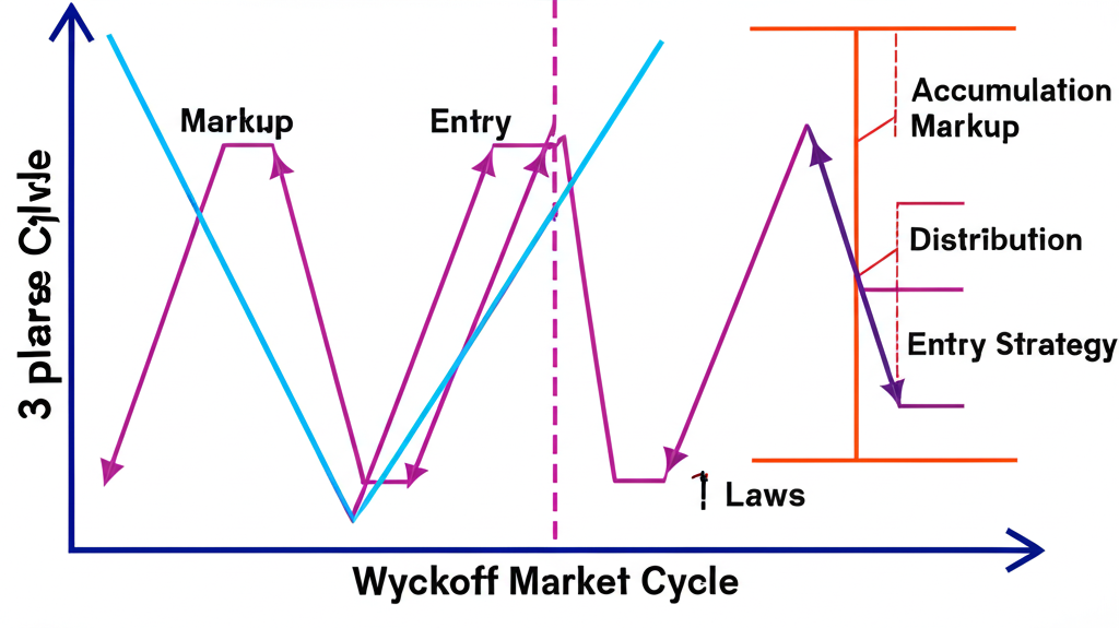 ภาพประกอบวัฏจักรตลาด Wyckoff 4 ระยะ 3 กฎพื้นฐาน การสะสมกระจาย จุดเข้า-ออกกลยุทธ์
