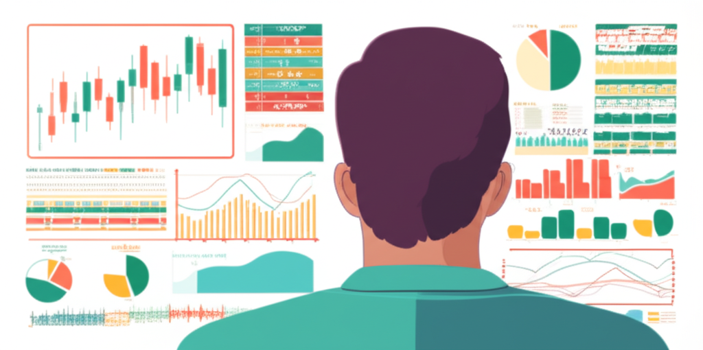 ภาพประกอบบุคคลกำลังศึกษากราฟการเงิน วิเคราะห์ข้อมูลตลาด และจัดการความเสี่ยงด้วยความตั้งใจ