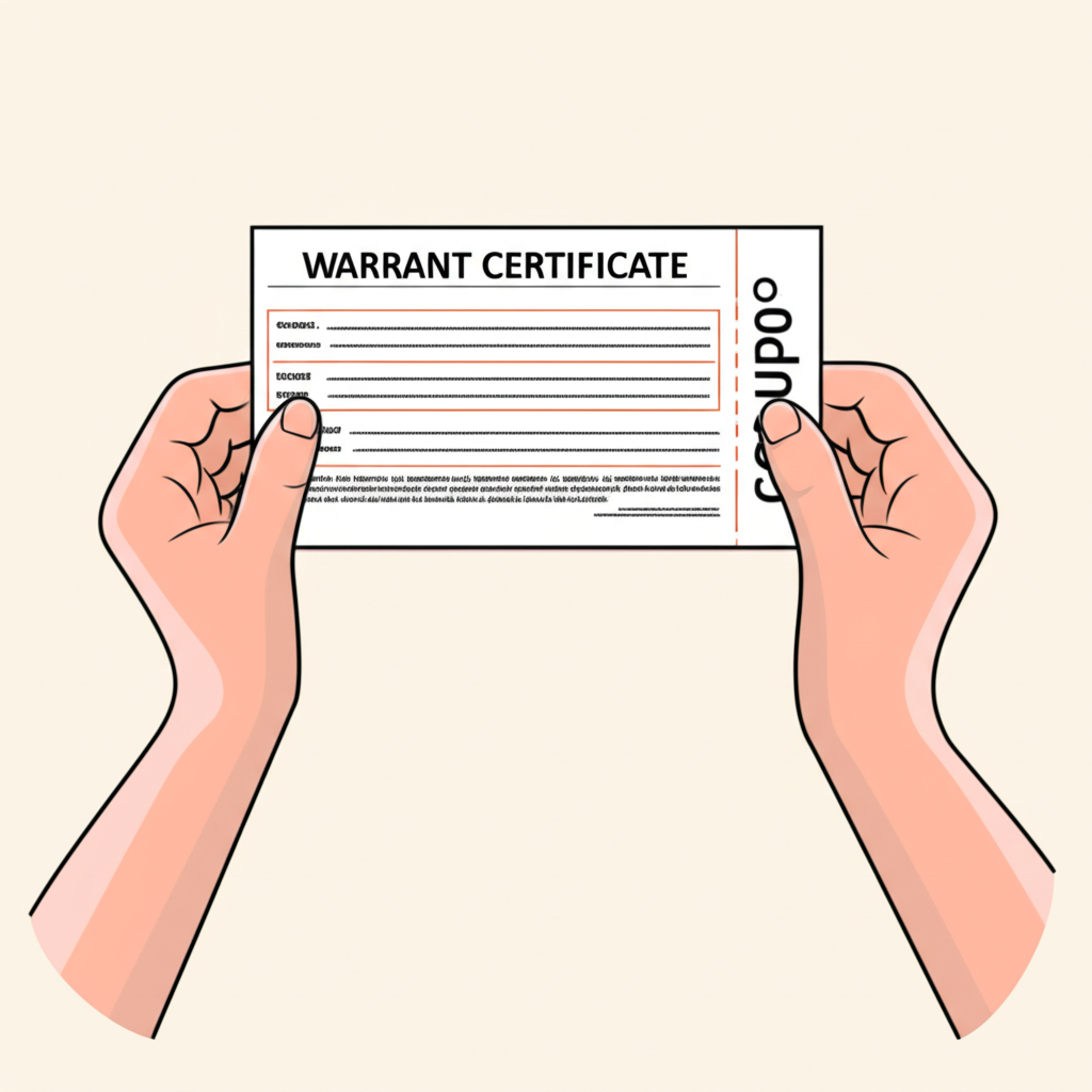 illustration of a person holding a warrant certificate like a special coupon for future stock purchase