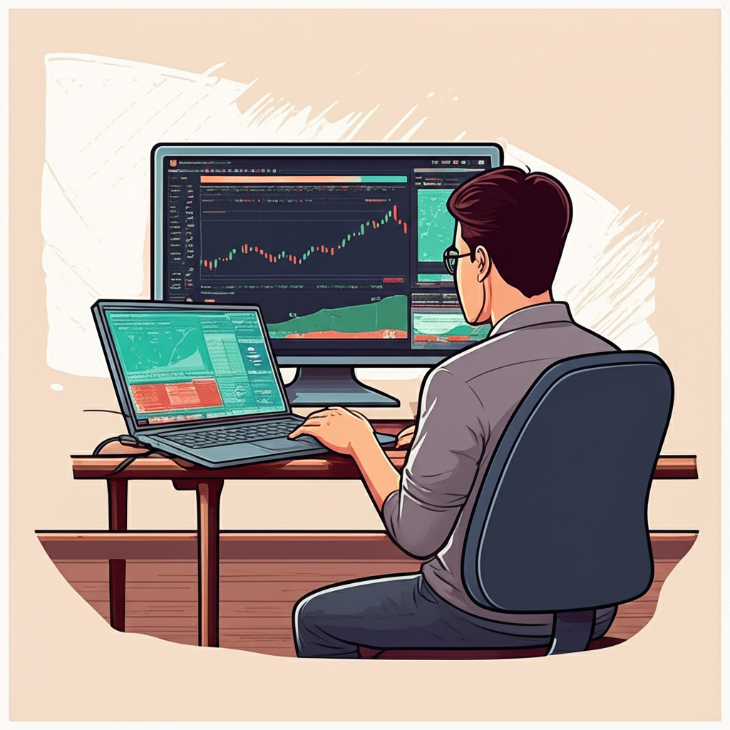 ภาพประกอบของเทรดเดอร์ไทยที่ใช้แล็ปท็อปกับอินเทอร์เฟซแพลตฟอร์ม MT5