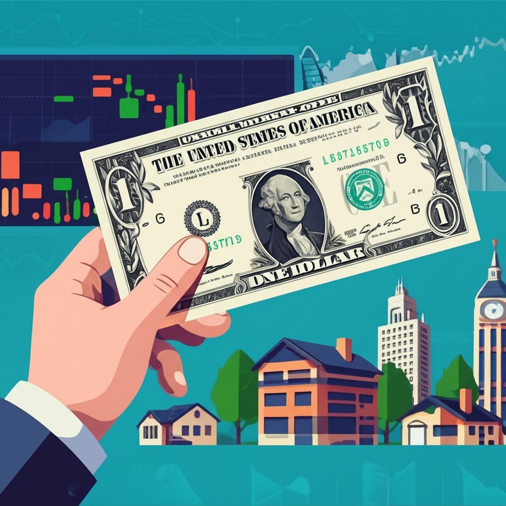 An illustration of a secure US Treasury bond certificate being held by a hand with a background of a diversified portfolio and global markets a safe investment illustration style