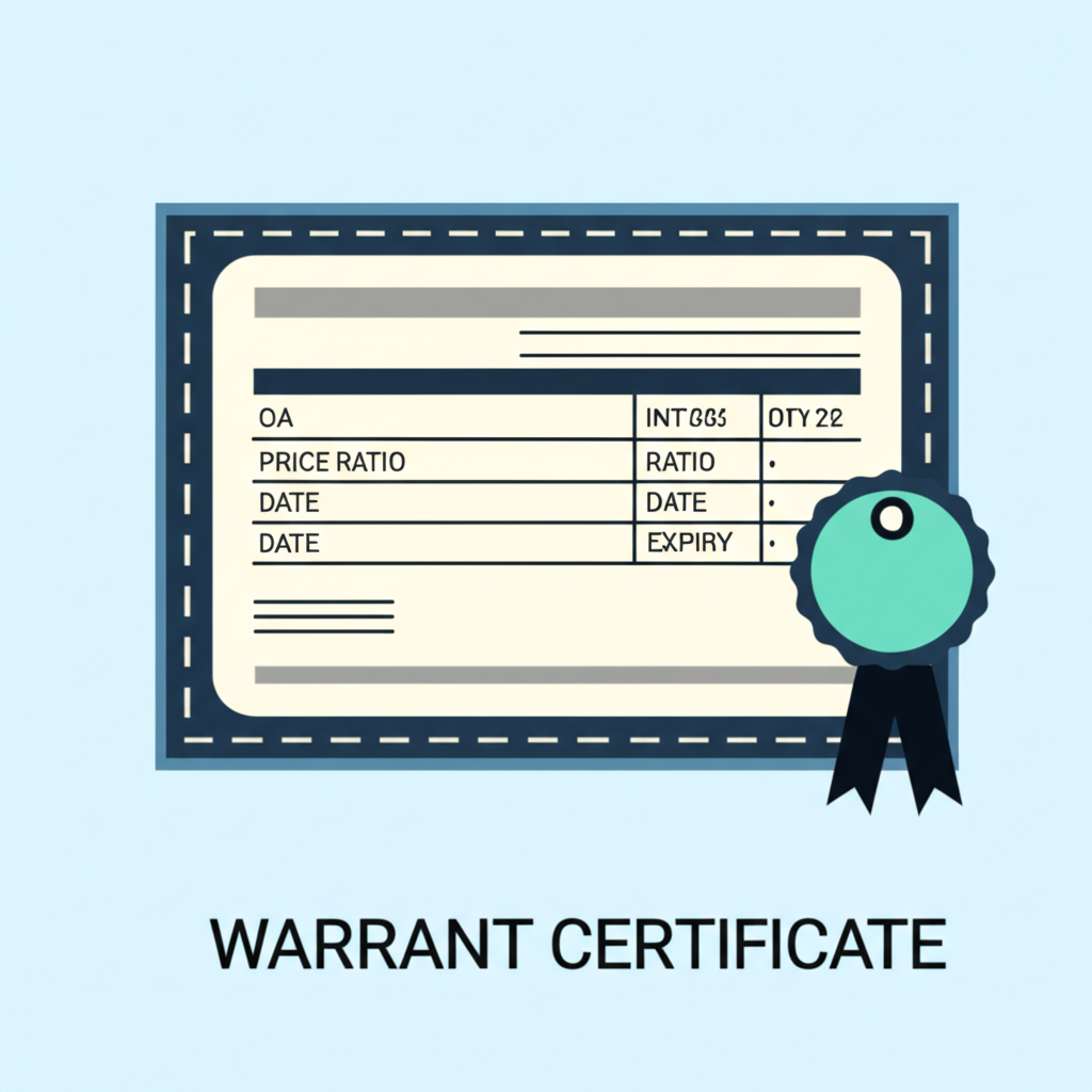 illustration showing various elements of a warrant certificate with labels like price ratio date expiry