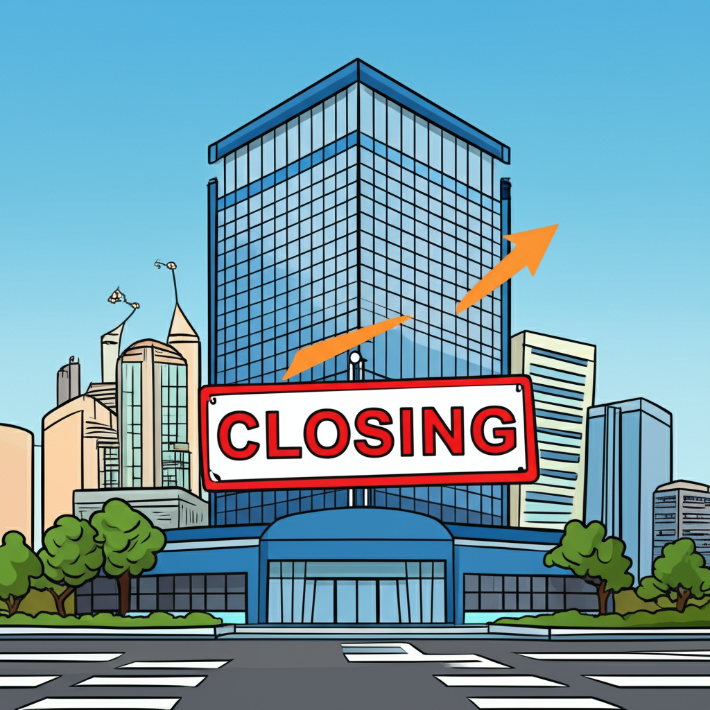 ภาพประกอบตึก Barclays Capital Securities Thailand แสดงการเติบโตและป้ายปิดกิจการ