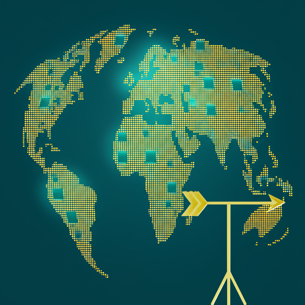 全球互聯電腦晶片網絡圖示，代表費城半導體指數SOX作為全球半導體產業脈動的數位風向標