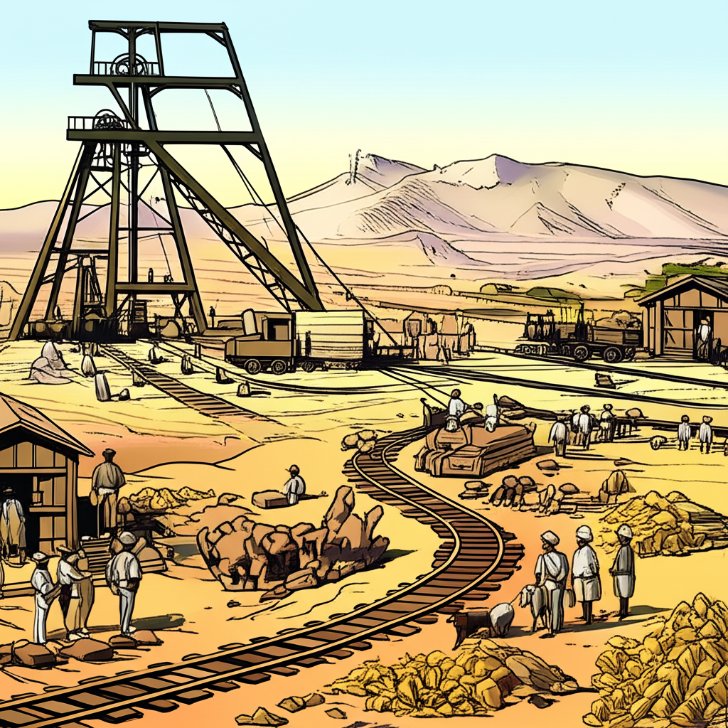 Colonial era South Africa with gold and diamond mining as the economic backbone attracting European investment but also showing early signs of resource dependency and social inequality