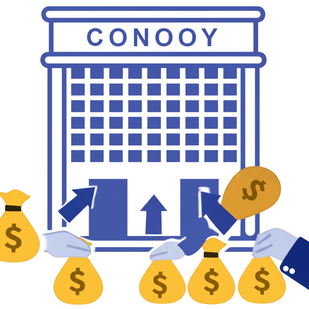 ภาพประกอบบริษัทออกหุ้นหรือหุ้นกู้ใหม่ให้ผู้ลงทุน โดยเงินไหลตรงเข้าคลังบริษัท แสดงถึงการระดมทุน