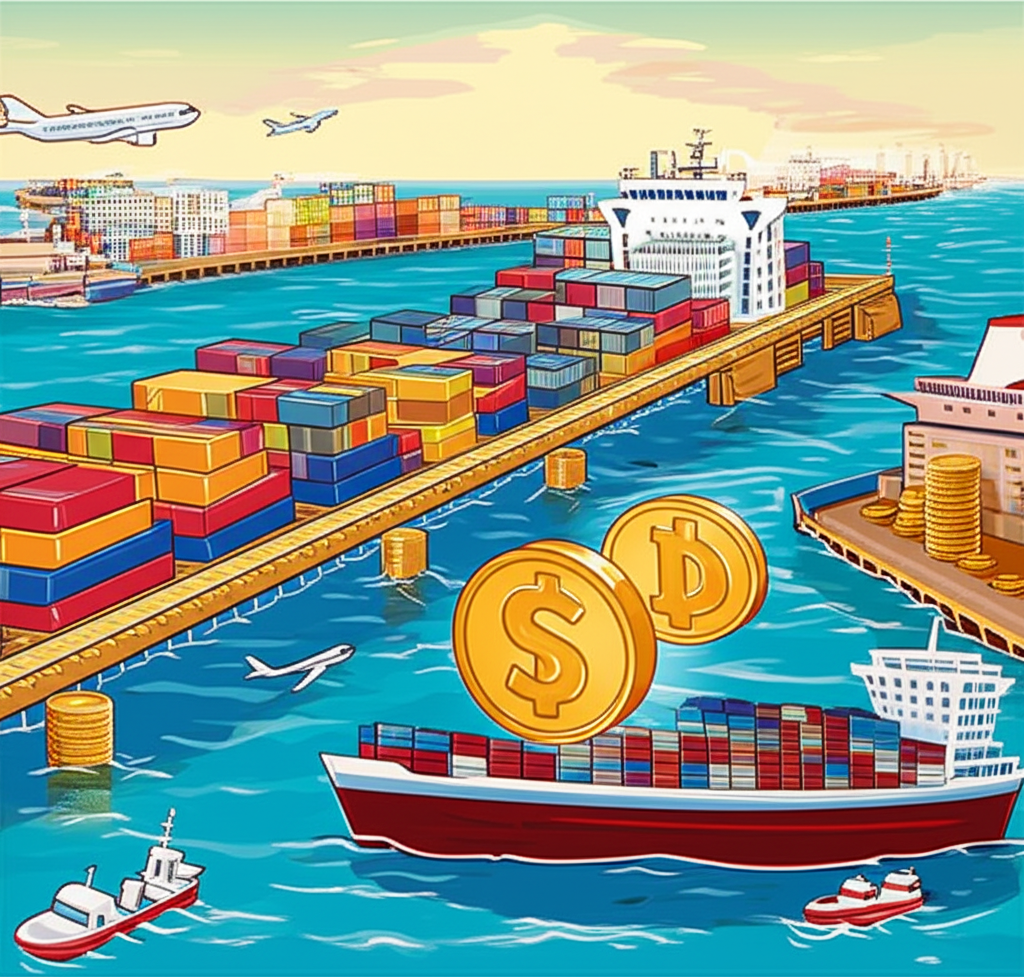 ภาพประกอบประเทศที่มีการส่งออกมากและกระแสเงินแข็งแกร่งบ่งชี้ดุลการค้าเกินดุล