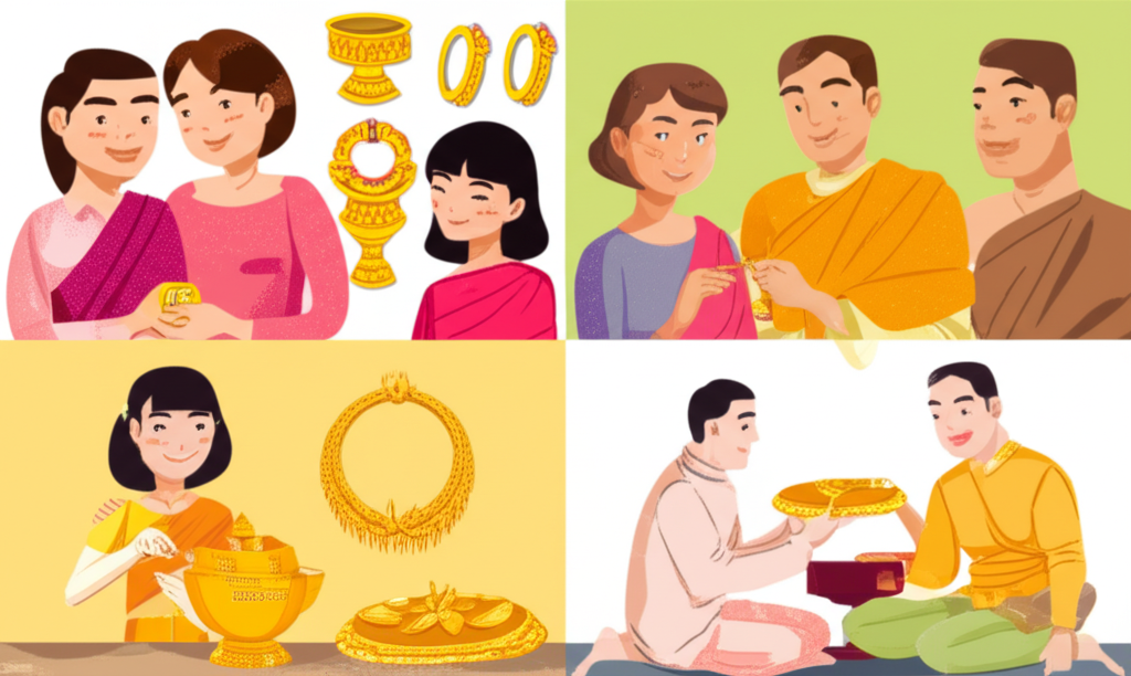 illustration of Thai people engaging with gold culturally and economically as an inheritance or gift