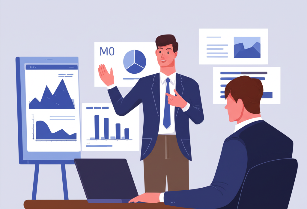 Thai economist explaining M0 monetary base to investor with charts in modern office