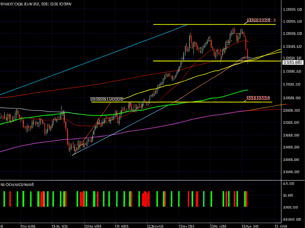 布蘭特原油價格圖表分析插圖，包含K線圖顯示市場情緒、成交量指標與趨勢線標註支撐阻力水平，指引價格方向