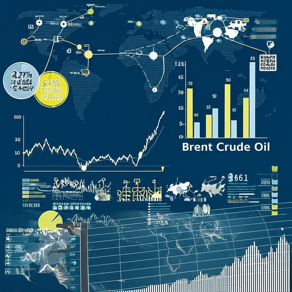 布蘭特原油市場波動影響全球經濟圖表與地緣政治地圖，展示投資機會與風險的動態能源景觀插圖
