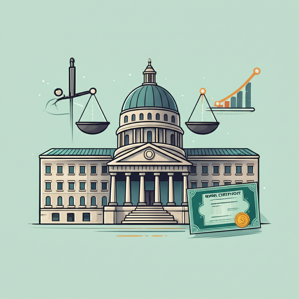 公債殖利率平衡債務與投資回報的政府建築與經濟預期圖示